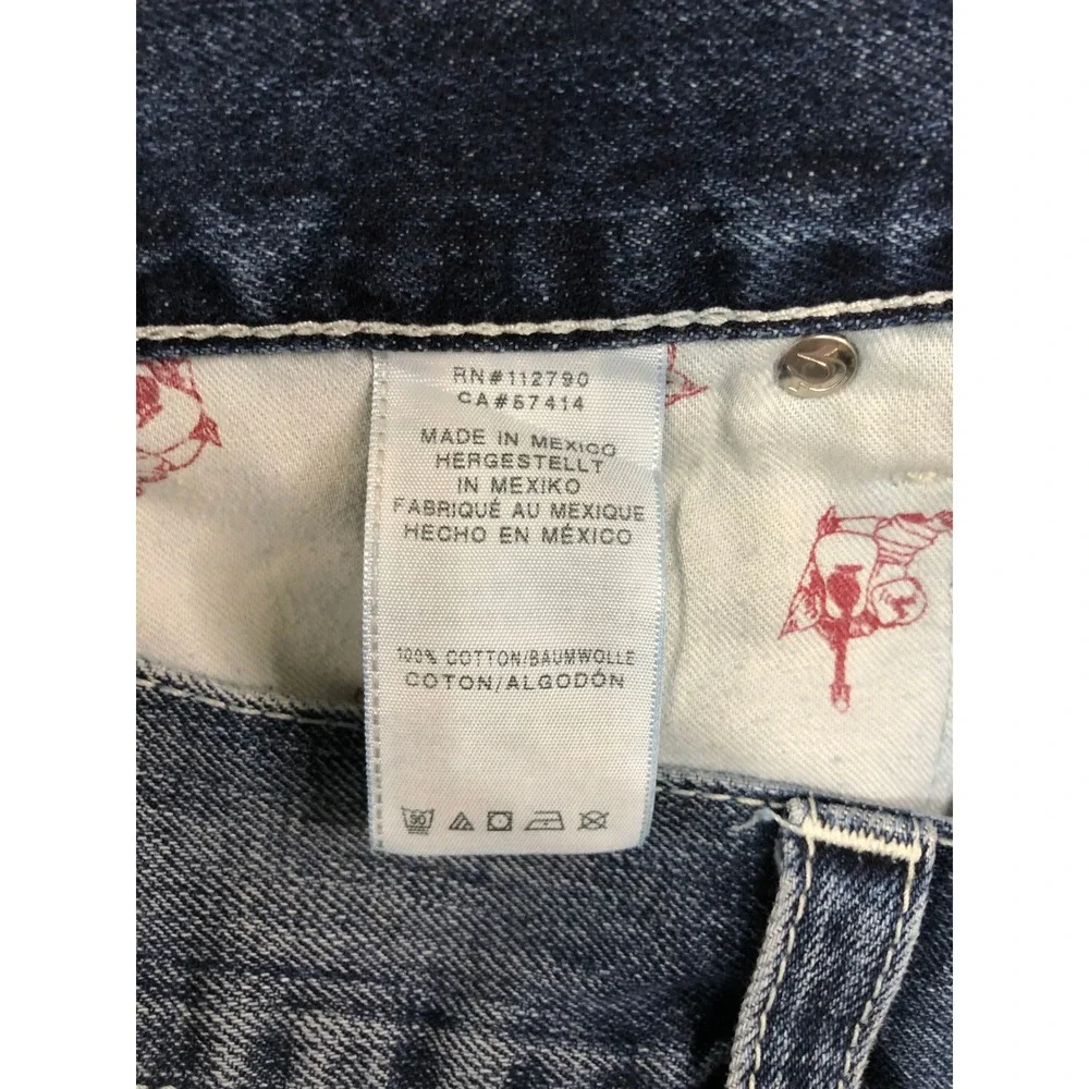 True Religion Jeans Men 40x30 (Tag 38) Blue Straight Flap Distressed Denim